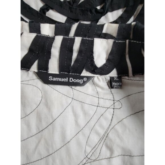 Samuel Dong Womens Black & White Patterned Jacket XL Cotton Blend Stretch - Picture 3 of 8
